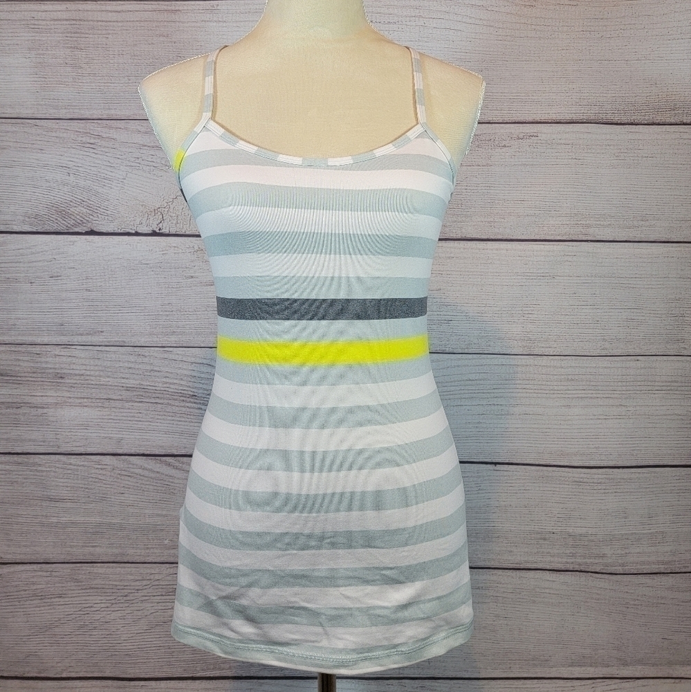 Lululemon Grey And Yellow Striped Power Y Activewear Tank Top Size 6